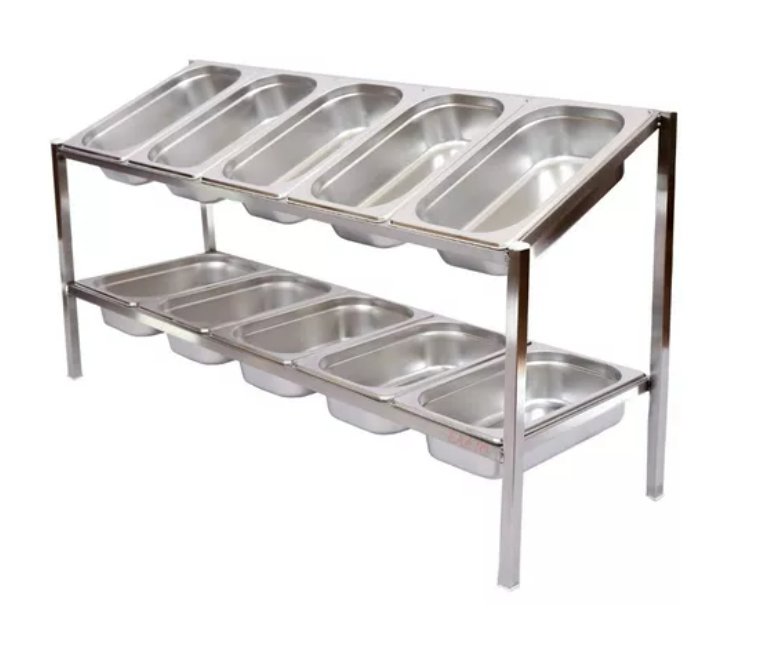 Condimentadora Pizzarola De Mesa Aço Inox 10 Cubas 1/4 Duplo