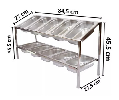 Condimentadora Pizzarola De Mesa Aço Inox 10 Cubas 1/4 Duplo